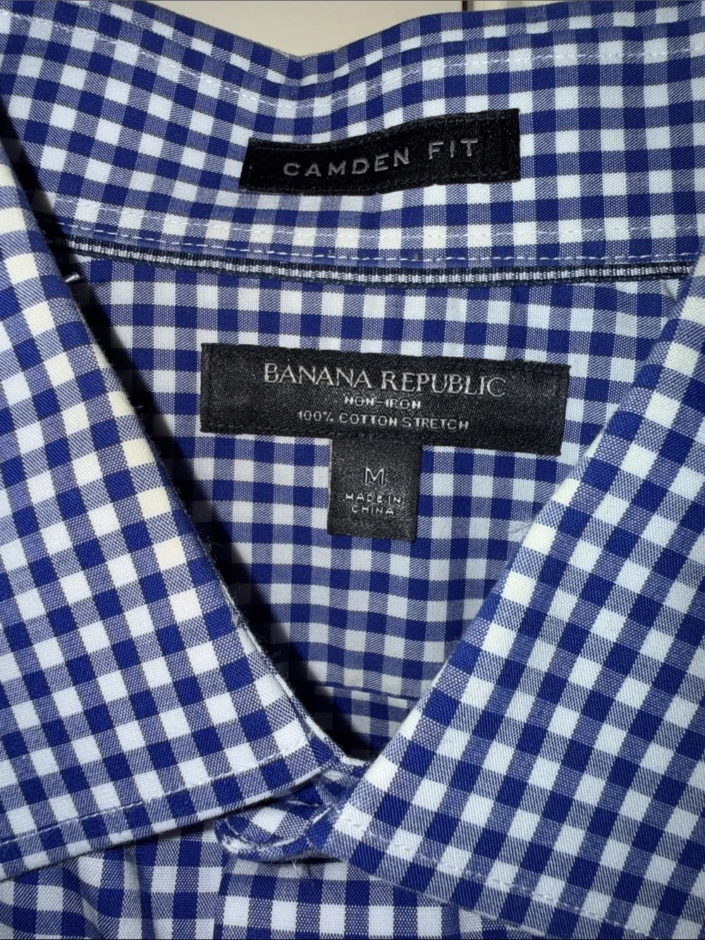 Banana Republic Navy and White Gingham Camden Dress Shirt M
